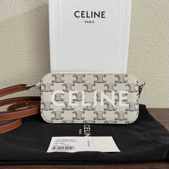 CELINE Triomphe Horizontal Phone Crossbody Bag in Tan/Ecru - Picture 1 of 6